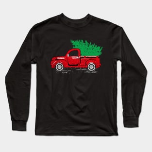 Merry Christmas Retro Vintage Red Truck Long Sleeve T-Shirt